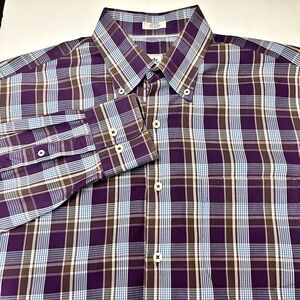 Peter Millar Purple/Blue Plaid Long Sleeve Button Up Shirt Size Medium